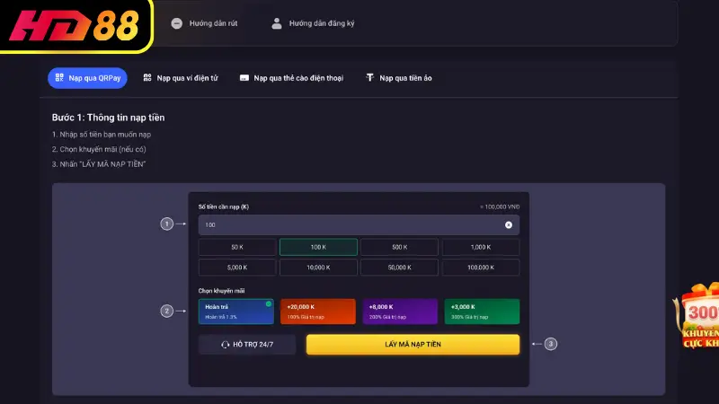 Giao diện HD88 dễ thao tác, tối ưu cho người mới